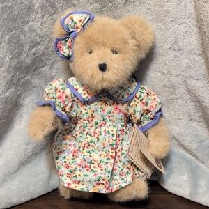 Boyds Bears" Momma Mcbearlove" Plush Teddy with Floral Dress and Purple Accents